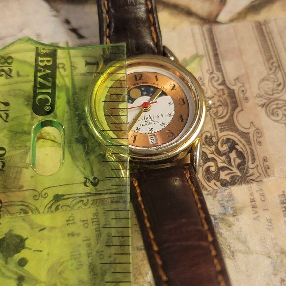 Vintage Watches Moonphase Pless Quartz Japan Gold Case 90s Nelsonic Model - Picture 6 of 10